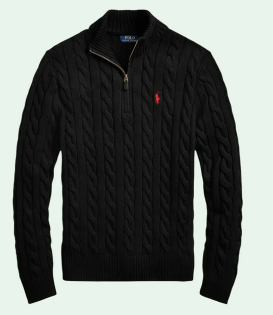 Quarter Zip Polo Knit Black